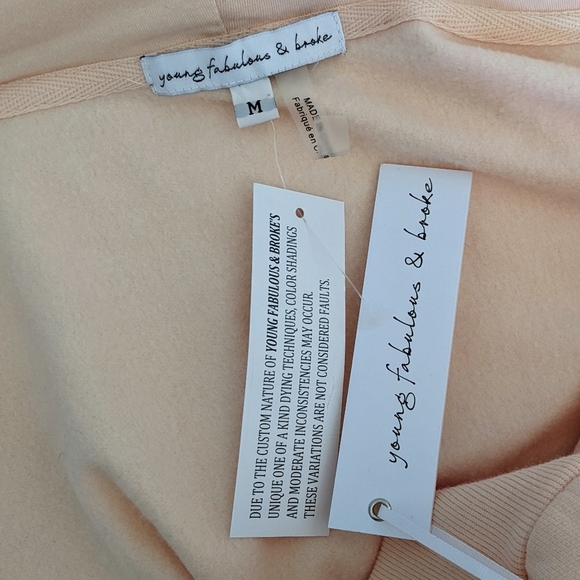 Young Fabulous & Broke Hoodie Cropped Full Zip Front Faux Pockets Peach M NWT - Picture 11 of 11